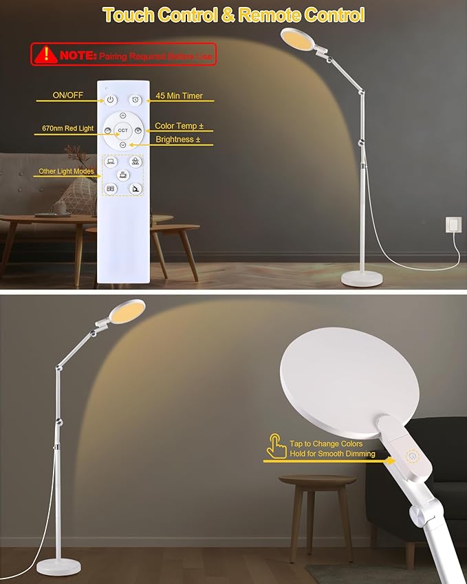 Finezeal Light Therapy Floor Lamp - 11000 Lux Full Spectrum Sun Lamp, 9 Color Temperature & 670nm Red Light, Touch/Remote Control(Need Pairing), 10 Brightness Levels LED Sunlight Lamp for Home Office