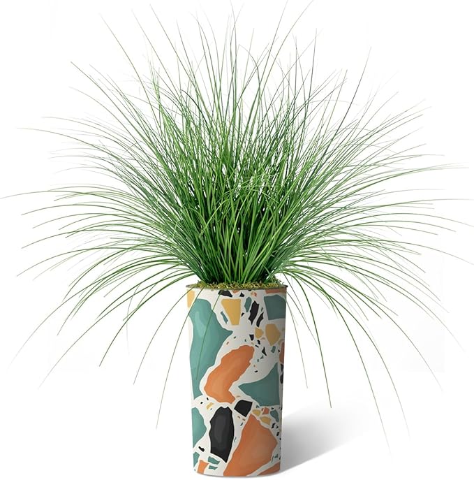 Artificial Tree in Modern Geometric Pattern Planter, Fake Onion Grass Silk Tree for Indoor and Outdoor Home Decoration - 55" Overall Tall (Plant Pot Plus Tree)