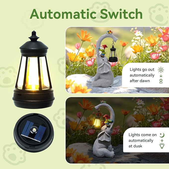 ArtCredit Solar Elephant Garden Statues with LED Lights, Outdoor Decor for Patio Yard Balcony - Unique Housewarming Birthday Gifts for Women Mom Grandma