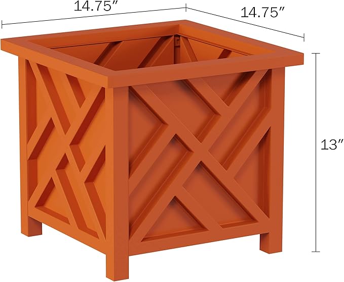 Lattice Design Planter Box - 14.75-Inch-Square Decorative Outdoor Flower or Plant Pot - Front Porch, Patio, and Garden Decor by Pure Garden (Terracotta)