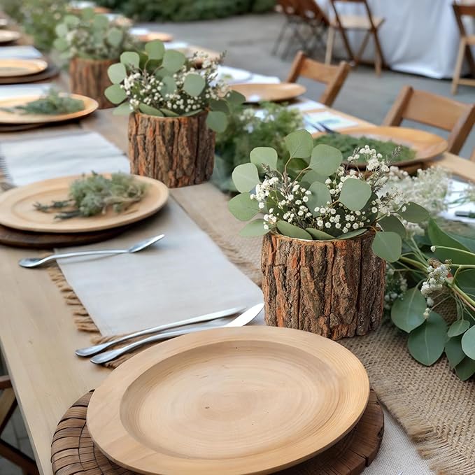 9 Pcs Wooden Vase for Centerpieces Woodland Table Decor Wooden Flower Vase Rustic Bark Stump Buckets Vintage Wood Planter Pots for Garden Party Wedding Window Home Farmhouse (Large)