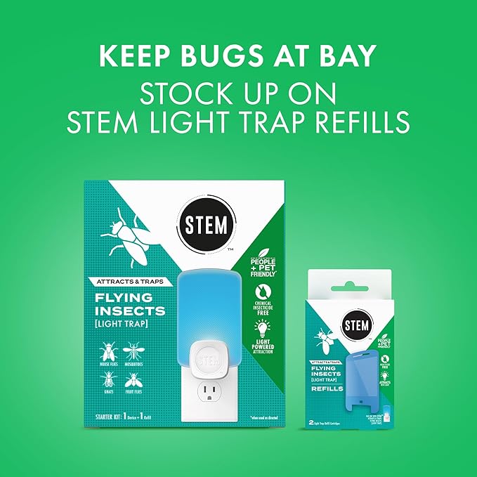 STEM Flying Insect Light Trap Refill Cartridges, Indoor Fruit Fly Trap, Insecticide-Free Pest Control for Home, Attracts and Traps Insects, Official STEM Refills - 10 Count