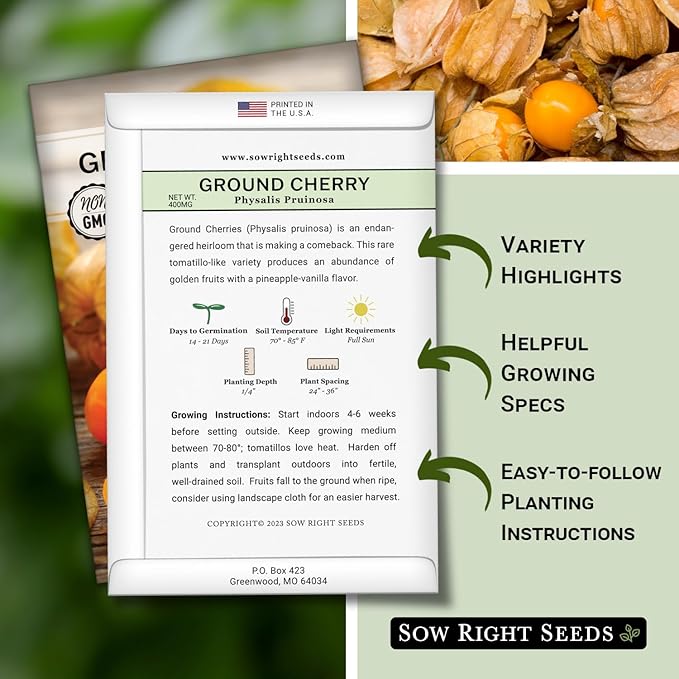 Sow Right Seeds - Ground Cherries Seeds for Planting - Non-GMO Heirloom Packet with Instructions to Plant an Outdoor Home Vegetable Garden - Mexican Husk Tomato - Endangered Variety (4)