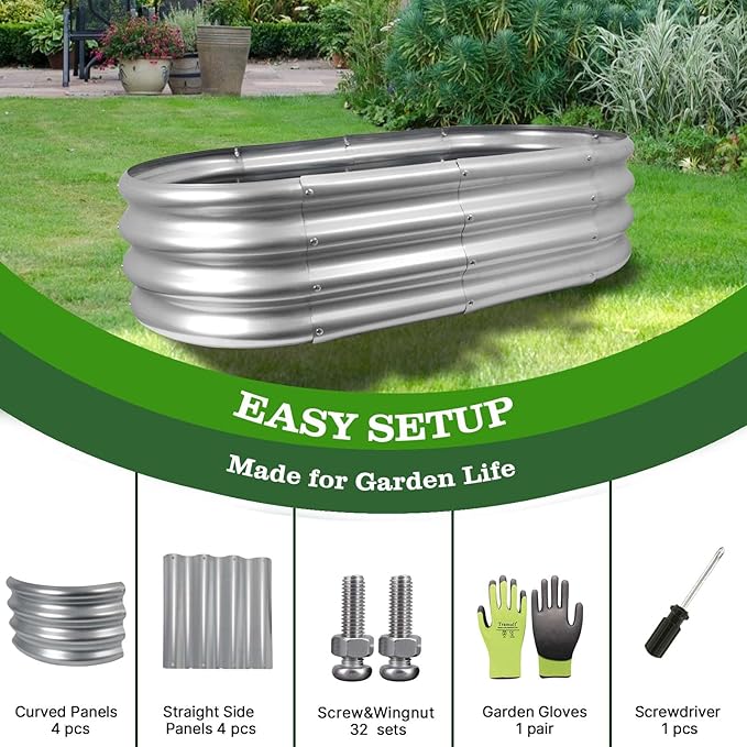 4x2x1 ft Galvanized Raised Garden Bed Outdoor, 2-Pack 12" Tall Metal Planter Boxes for Planting Vegetables, Flowers, Herbs, Tomato - Corrugated Rust-Resistant Elevated Garden Beds Kit, Silver