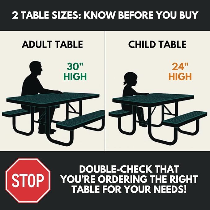COATEDOUTDOORFURNITURE Heavy-Duty Portable Outdoor Kids Table with Umbrella Hole, Expanded Metal Kids Picnic Table, Commercial-Grade, Made in America (46 in, Round, Childrens, Textured Green)