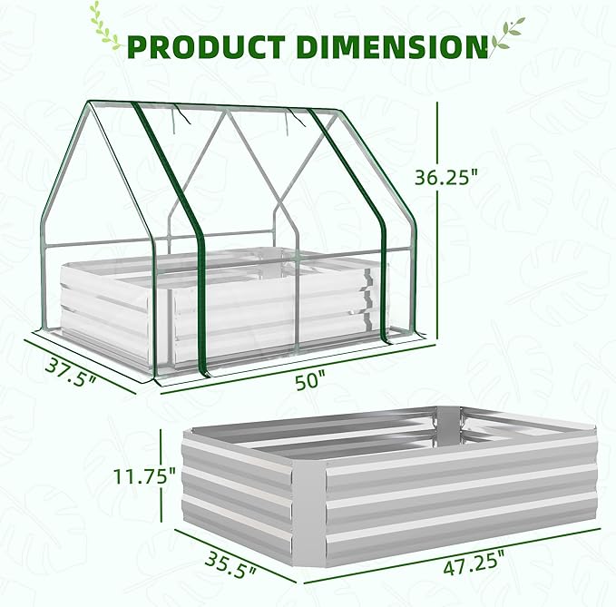 Outsunny 4 x 3 x 3ft Raised Garden Bed with Mini Greenhouse, Galvanized Raised Garden Bed with Cover for Herbs and Vegetables, Small Greenhouse for Patio Garden Balcony, Clear