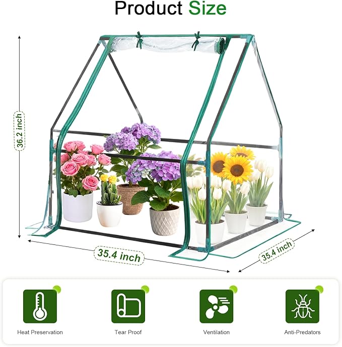 35x35x36 Mini Greenhouse, Portable Green House for Outside, Greenhouses Kit for Outdoor Indoor Thicken PVC Cover (Clear Cover, 2.9x2.9x3 FT)