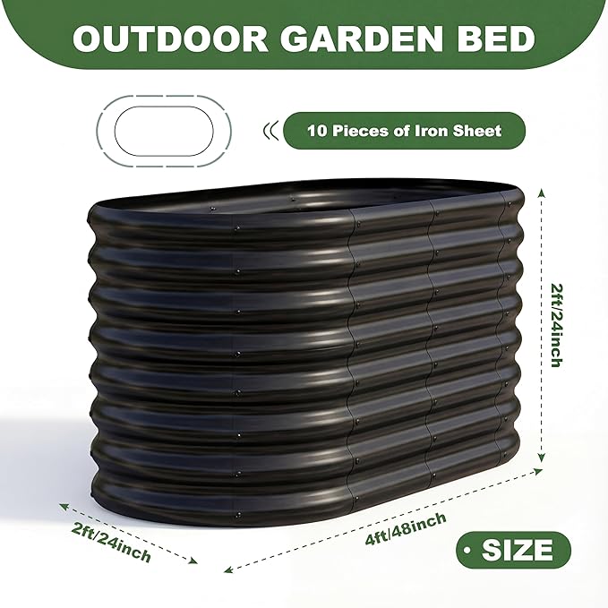 AHEONLAR 2 Pack 4×2×2ft Galvanized Raised Garden Beds Outdoor, Oval Sturdy and Durable Planter Boxes for Vegetables, Fruits, Flowers and Plants, Easy Assembly, Black