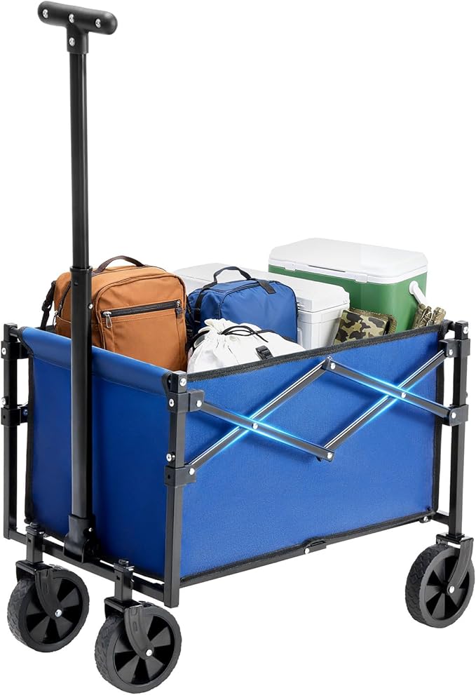 NEWBULIG Collapsible Wagon Cart, Foldable Beach Wagon with Wheels - Lightweight Foldable Utility Cart, Easy to Carry for Grocery Shopping, Garden & Camping