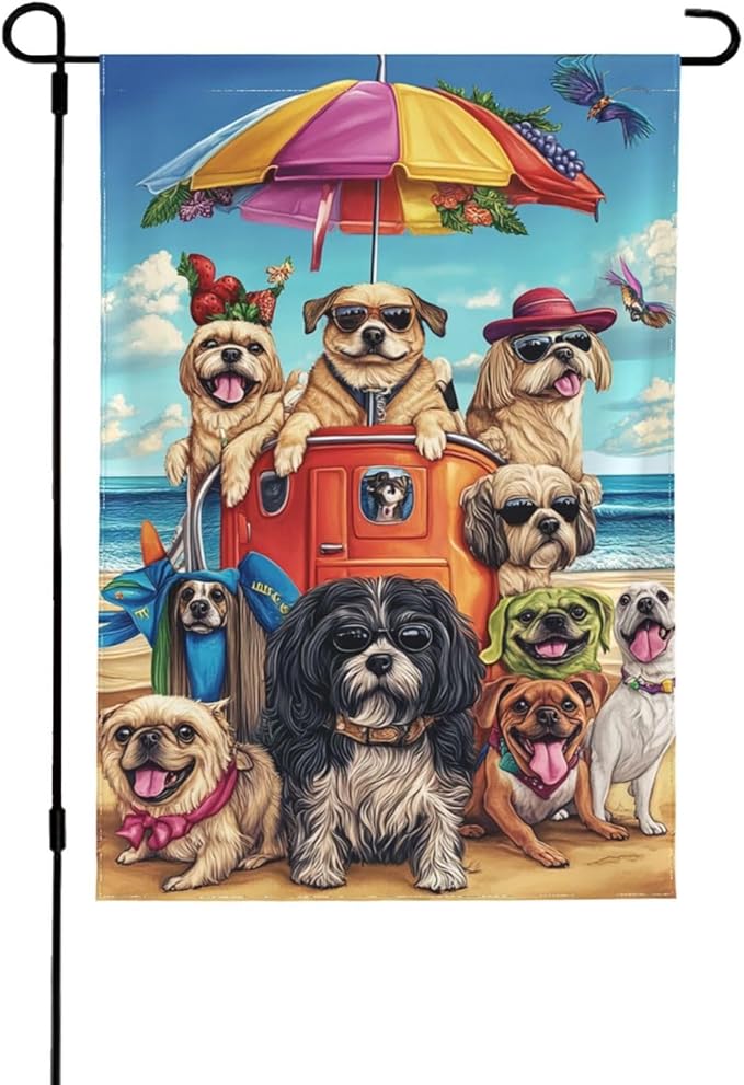 Animals In Beach Garden Flag 12x18 Inch Double Sided All-Weather Polyester Outdoor Flag For Patio Lawn Yard And Garden Welcome Decor