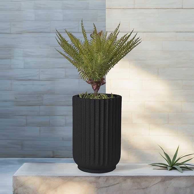 TerraDeco Classic Roman Column Style Planter | 20" Tall | Black & White Options | Ideal for Entrance & Living Room Corner | Durable Fiberglass Composite