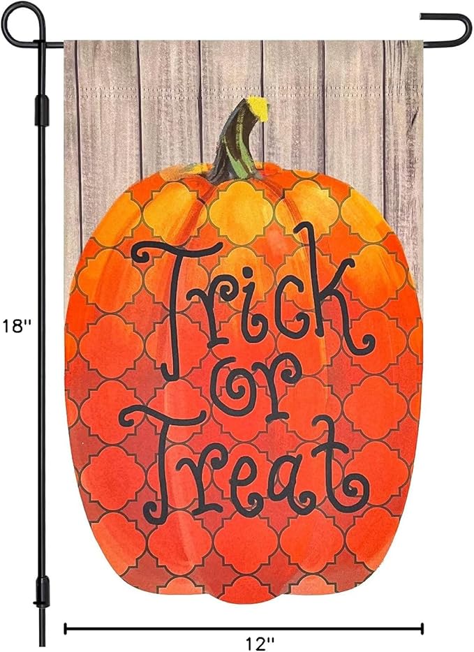 3D Halloween Trick or Treat Pumpkin Blackout Garden Flag ,Vertical Double Sided 12×18 Inch Retro Rhombus Pumpkin Yard Lawn Porch Flag ,Halloween Decorations Outdoor, Rustic Farmhouse Decor