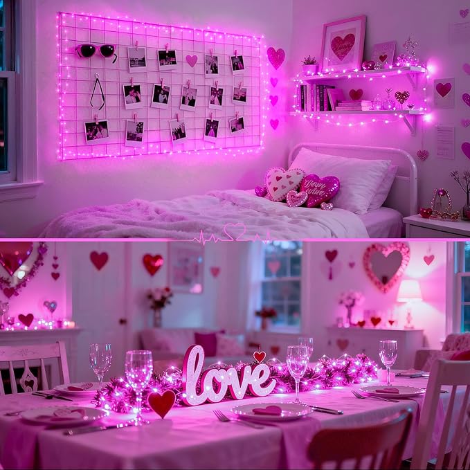 JMEXSUSS 2 Pack Pink Fairy Lights Battery Operated, Total 66ft 200 LED Twinkle String Lights with Remote, 8 Modes Valentine Lights for Bedroom Christmas Tree Anniversary Indoor Valentine's Day Decor
