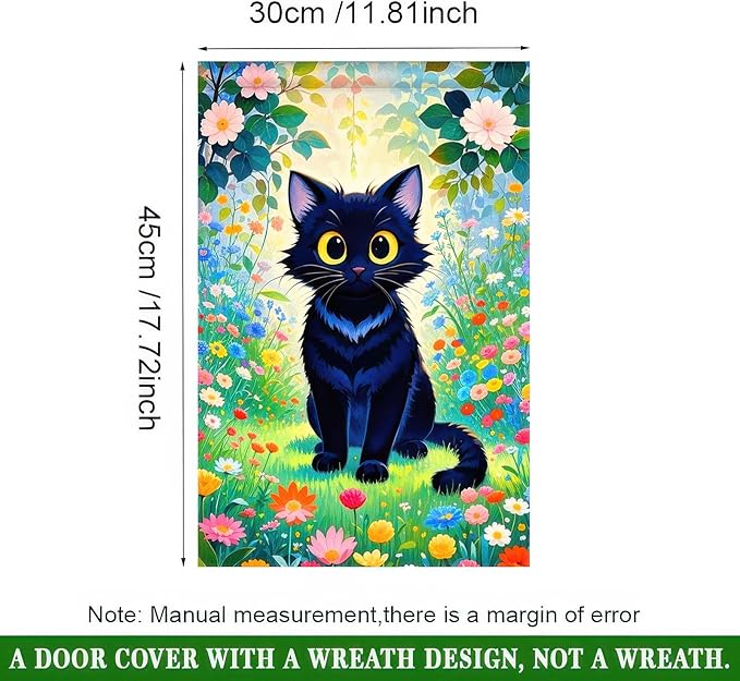 Spring Garden Flags 12x18 Double Sided Spring Garden Flags For Outside Decor Black Cat with Colorful Flowers Backdrop Seasonal Outdoor Decoration Springs Banner For Home