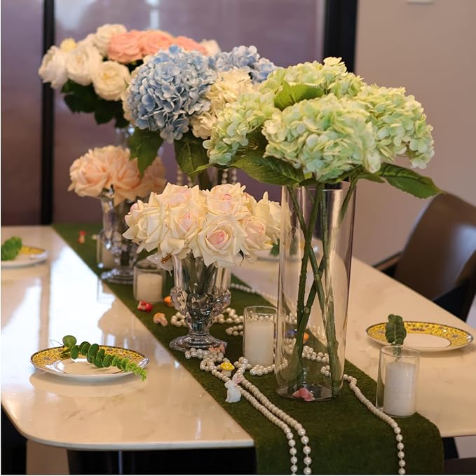 Green Hydrangea Artificial Flowers - High-End 22.5cm Oversized Heads (4pcs) | Real-Touch Design | Perfect for Christmas, Weddings, Home Decor, Parties & Outdoor Use (Light Green)