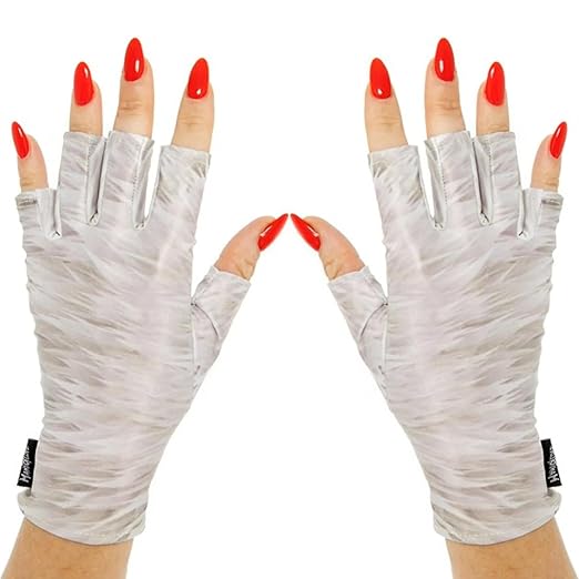 ManiGlovz - The ORIGINAL UPF 50+ UV Light Protective Nail Gloves | Gel Manicure and Anti UV Fingerless Gloves for Women | Can be Used as Sun Protection Gloves for Driving | White Feather
