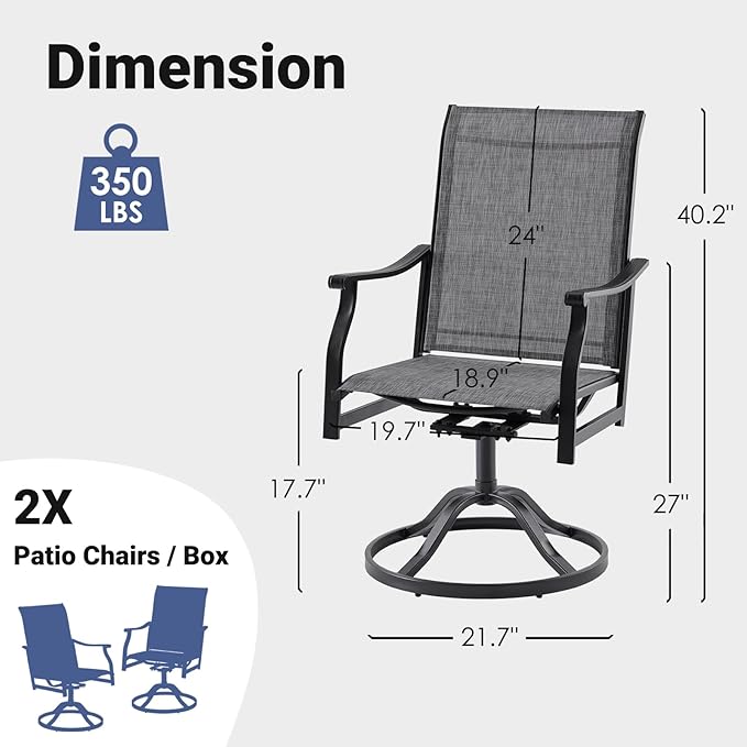 Soohow Swivel Outdoor Dining Chairs Set of 8, Patio Swivel Dining Chair with Textilene Fabric, Outdoor Metal Armchair All Weather Resistant, Ergonomic Comfort, Perfect for Patio, Backyard, Balcony