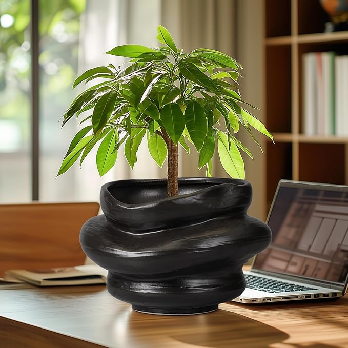 Teagas Ceramic Pots for Plants 10.6 Inch - Bonsai Flower Pots for Indoor Plants with Drainage Hole, Decorative Outdoor Pot for Plant, Gift for Men Women, Black