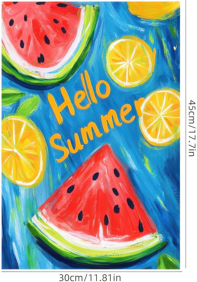 Hello Summer Garden Flag Double Sided 12 x 18 Fruity Watermelon Lemon Juice Small Decorative Farmhouse Yard Seasonal Decor Outdoor Outside