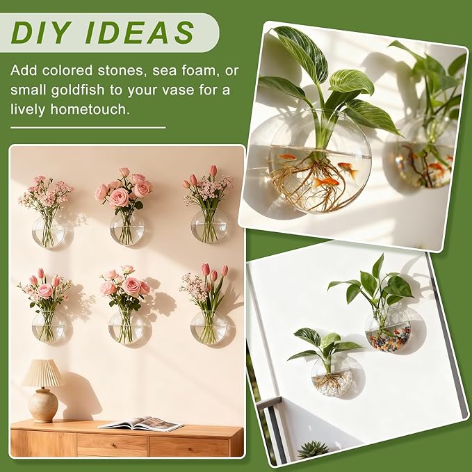 onepeng 4Pcs Wall Hanging Planter Propagation Stations Glass Terrariums Vase for Hydroponics Plants, Bathroom, Home Office Living Room Decor Gift