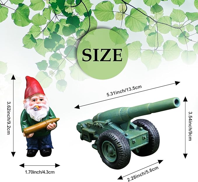 Funny Garden Gnome Statue with Cannonball and Cannon Cart, Military Gnome Decorations for Outdoor Indoor Lawn Statue Patio Yard, Halloween Christmas Thanksgiving Gifts