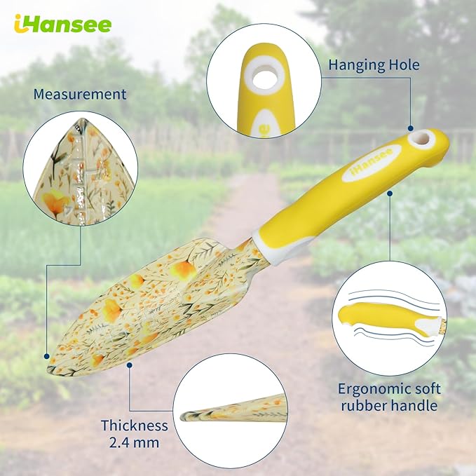 iHansee 10-Piece Yellow Gardening Tools, Thanksgiving/Christmas/White Elephant Gifts for Women Adults, Birthday Gardening Gifts for Mom Grandma Gardener Wife, Floral Garden Tool Sets with Garden Tote