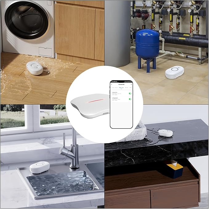 WiFi Water Leak Detector for Home with App Notification, 1 2.4Ghz Gateway + 6 WD61 Sensor, 120dB Water Flood/Drip Alarm for Basement/Kitchen/Bathroom/Toilet/Laundry Room,Sink/Pipe/Faucet Leakage Alert