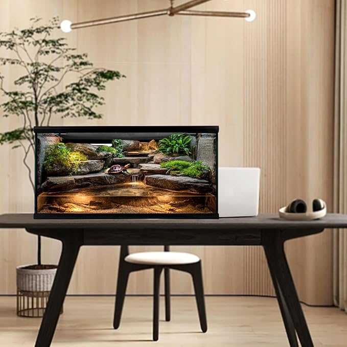 waazoorep Reptile Glass Tank 20"*12"*10" Pre-Assembled Terrarium for Turtle,Hermit Crab,Bearded Dragon,Gecko,Lizard,Snake,Spider,Fish,Tarantula Enclosure with Top Screen Ventilation and Openning Door