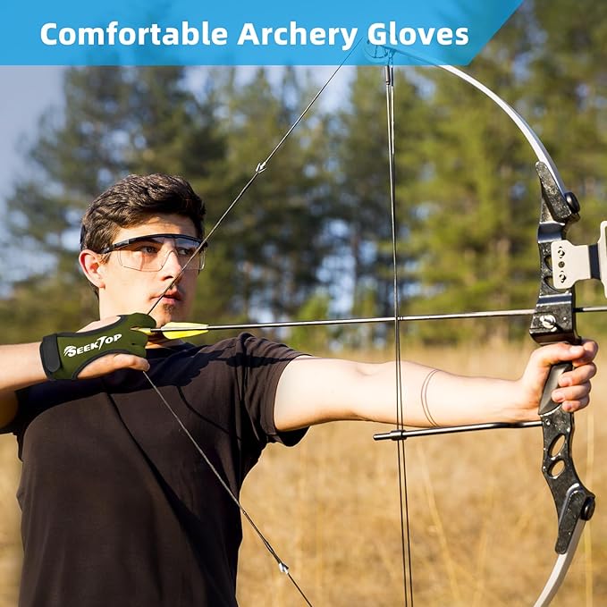 Seektop Archery Gloves Shooting Hunting Leather Three Finger Protector for Youth Adult Beginner