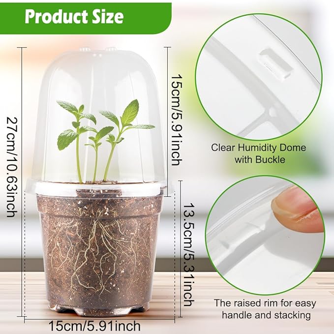 6 Inch Clear Nursery Pots with Humidity Dome, 30 Pack Reusable Seed Starter Pot with Drainage Holes, Transparent Plastic Plant Seedling Pots for Propagation Indoor Plants Outdoor Gardening