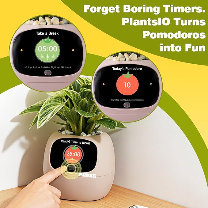 Plantsio AI Smart Pot for Plants with App Control, Self-Watering, Visual Display & 80ml Reservoir, Digital Plant Pot Supports 100+ Plants, Pomodoro Timer, Clock & Calendar,Desk & Office Planter-Pink