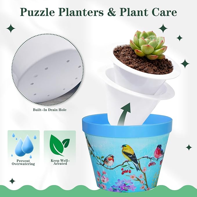MYLARREN 3D Puzzle Planter, 152 Pcs 3D Puzzle Vases for Adults, Flowers, Small Cute Indoor Plant Pot, Arts and Crafts for Kids 4-6, Adults, Girls, Unique Flower Vases(Bird)