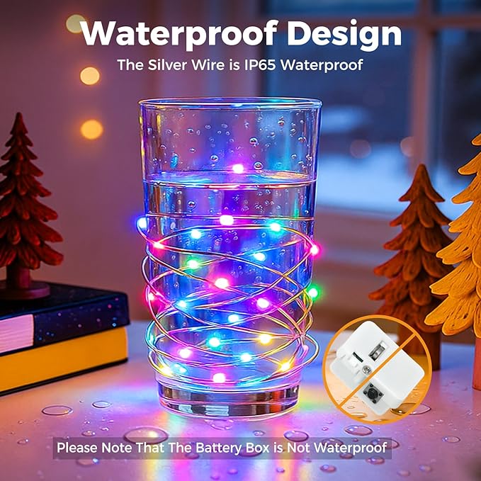 litogo 30 Pack 7FT 20 LED Fairy Lights Battery Operated, 3 Lighting Modes, Bulk Mini Twinkle String Lights Waterproof Silver Wire for Weddings Mason Jars Party Christmas Decorations-Multi-Colored