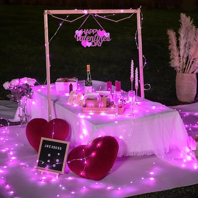 JMEXSUSS 2 Pack Pink Fairy Lights Battery Operated, Total 66ft 200 LED Twinkle String Lights with Remote, 8 Modes Valentine Lights for Bedroom Christmas Tree Anniversary Indoor Valentine's Day Decor
