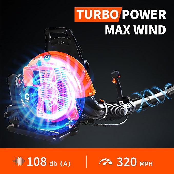 66CC Backpack Blower, 4-HP 2-Cycle Gas Leaf Blower with 880 CFM & 320 MPH, Backpack Leaf Blower, Powerful Clearing Performance for Wet Leaf & Debris Clean & Snow Removal