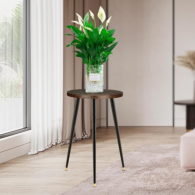 KINNARY Tall Plant Stand Indoor, Mid Century Wood Plant Stand Plant Table for Flower Pots, Heavy Duty Metal Plant Holder, Modern Home Decor Small Round Side End Table (11.8"x20")