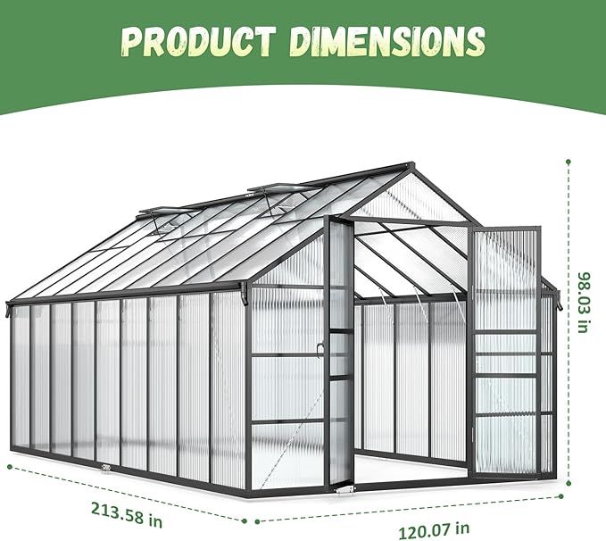 10x18FT Greenhouse for Outdoors, Galvanized Steel Frame Winter Green House w/Adjustable Roof Vent, Lockable Door Handle &DrainageSystem, Walk-in Greenhouses for Outside Garden Backyard