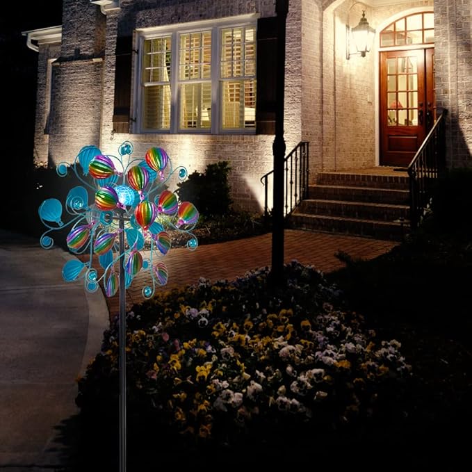 VEWOSTAR Solar Wind Spinners Outdoor,Hot Air Balloon Wind Spinner with LED Glass Ball,Muti-color Wind Spinners for Yard and Garden,Pinwheels Kinetic Wind Spinner,Wind Sculptures & Spinners for Pathway