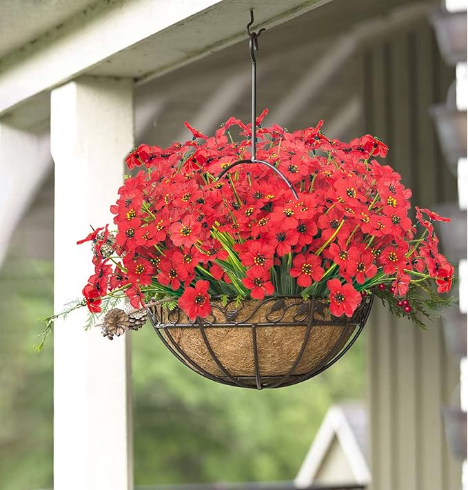 Grunyia 20 Bundles Artificial Flowers Outdoor UV Resistant Fake Flowers (Red)