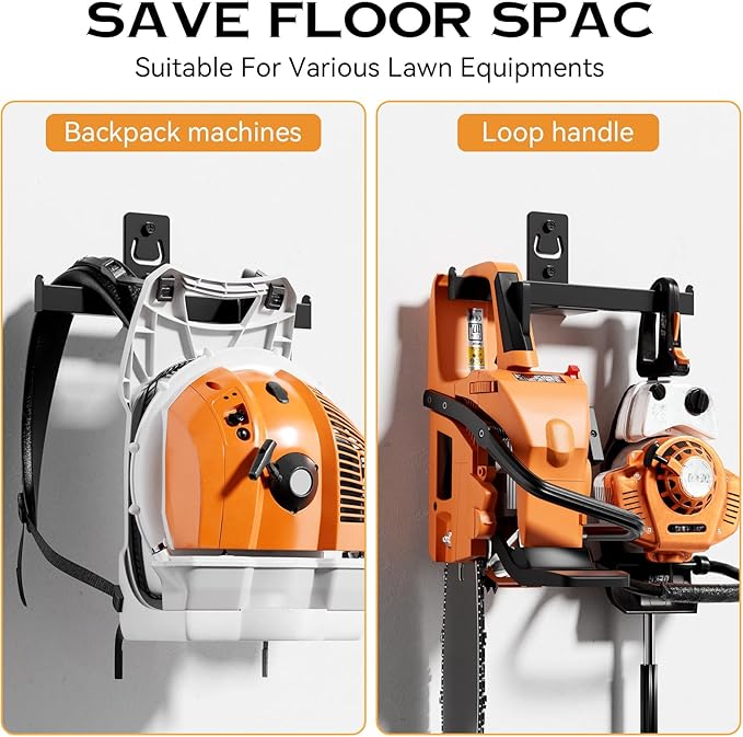 Backpack Leaf Blower Hanger, Backpack Sprayer Wall Mount,Heary Duty Chainsaw Blower Storage Organizer Holder for Garage Storage, Weed Eater Hanger, Lawn Care Accessories, 2 Packs