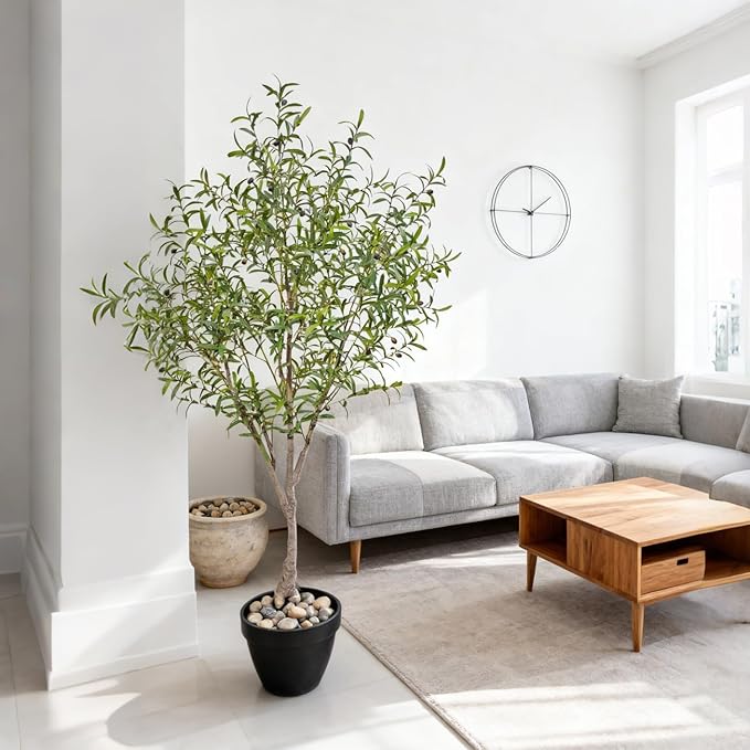 Niwellveb Fake Tree Faux Olive Tree Artificial Olive Trees Artificial Indoor 6.5 Feet Realistic Potted Silk Indoor Large Fruit for Home Offices, Living Rooms, Bedrooms, Stairs and Foyer Decor