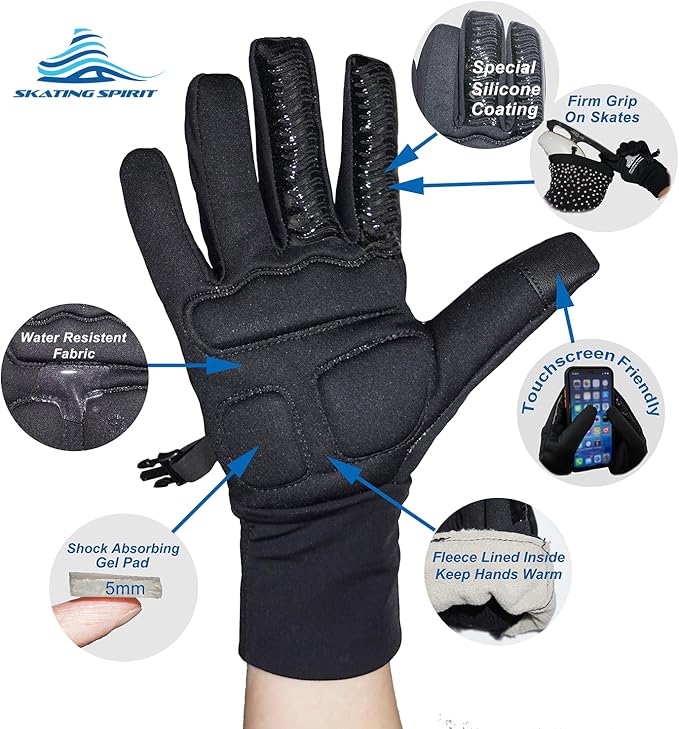 Skating Spirit Gel Padded Palm Protection Gloves for Kids and Adults, Water Resistant Warm Touchscreen Non Slip