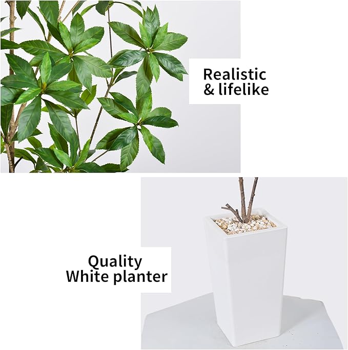 HAIHONG Artificial Brave Ficus Tree 7FT-Faux Tree with White Tall Planter-Fake Potted Tree with Silk Leaves-Tall Artificial Plants for Home Office Living Room Hallway Decor Indoor