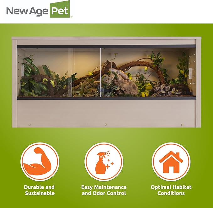 New Age Pet ECOFLEX 48" Wide Large Reptile Habitat, Mojave Lounge for Snakes, Tortoises & Lizards in Maple, Black & Grey, Easy Assembly, Sliding Glass Doors & Mesh Top