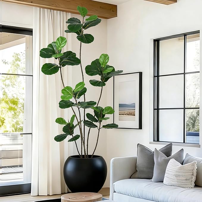 Artificial Fiddle Leaf Fig Tree 6FT- Tall Faux Tree with 40 Lifelike Leaves, 6 Heads, 72" Large Ficus Lyrata Fake Potted Plant for Home Office Living Room Corner Porch Indoor Decor