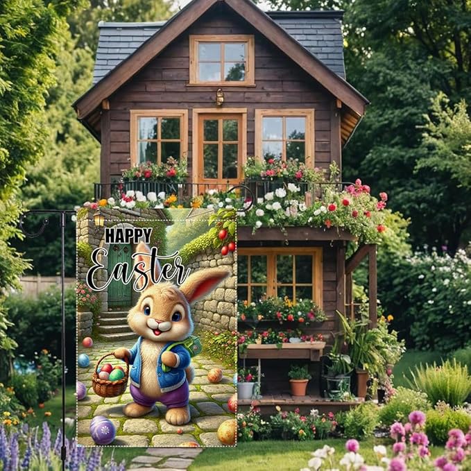 Happy Easter Garden Flag 12x18 Inch Small Double Sided Outside Easter Eggs with Flowers Branches Yard Decoration Seasonal Spring Outdoor Flags Decor