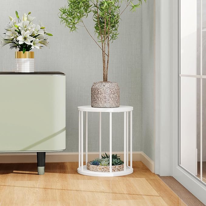 Leinade Plant Stand Indoor,small plant stool,Flower Pot Corner stand holder,Mid Century Heavy Duty Metal Tall Home Decor,Modern Round End Table,Small Rustic Display Stand for Living Room,Bedroom(White,14In)