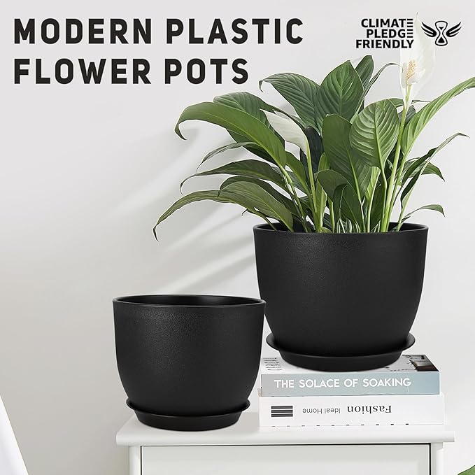 YNNICO Plant Pots 12/10/9 inch Set of 3, Flower Pots with Multi Mesh Drainage Holes, Large Planters for Indoor Outdoor Garden Plants and Flowers. (Black)