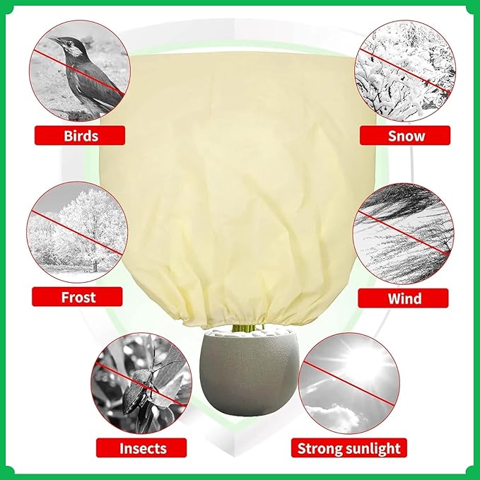 BATULU Plant Covers Freeze Protection,Winter Tree and Shrub Frost Protection Blanket, 2-Piece Reusable Garden Plant Cover, 31.4 x 39.3 Inches.