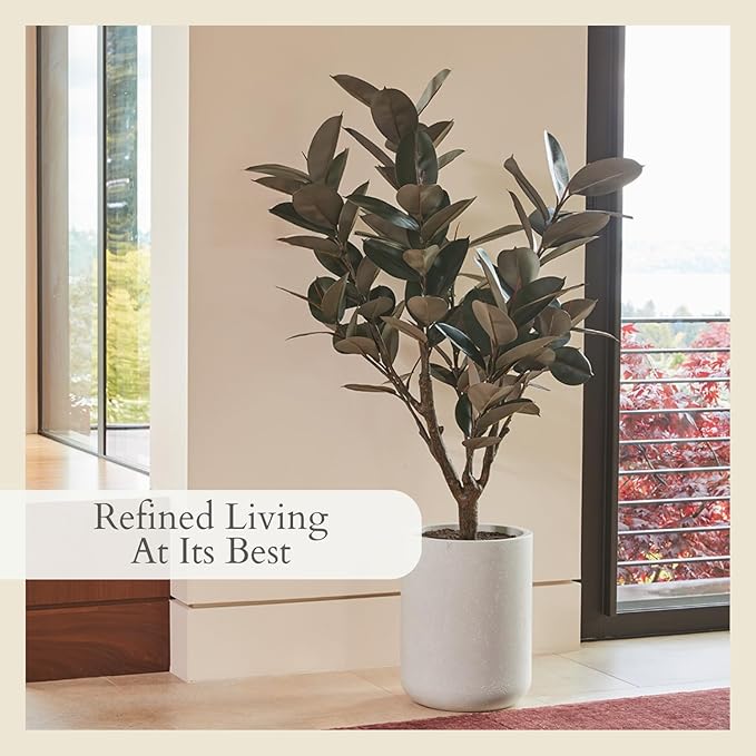 CG Hunter Faux Rubber Ficus Tree, Premium Artificial Indoor Plant Stands 5’ Tall, Lifelike-Leaves and Hand Painted Trunk Create Realistic Faux-Ficus Tree Appearance, Planter Pot Included